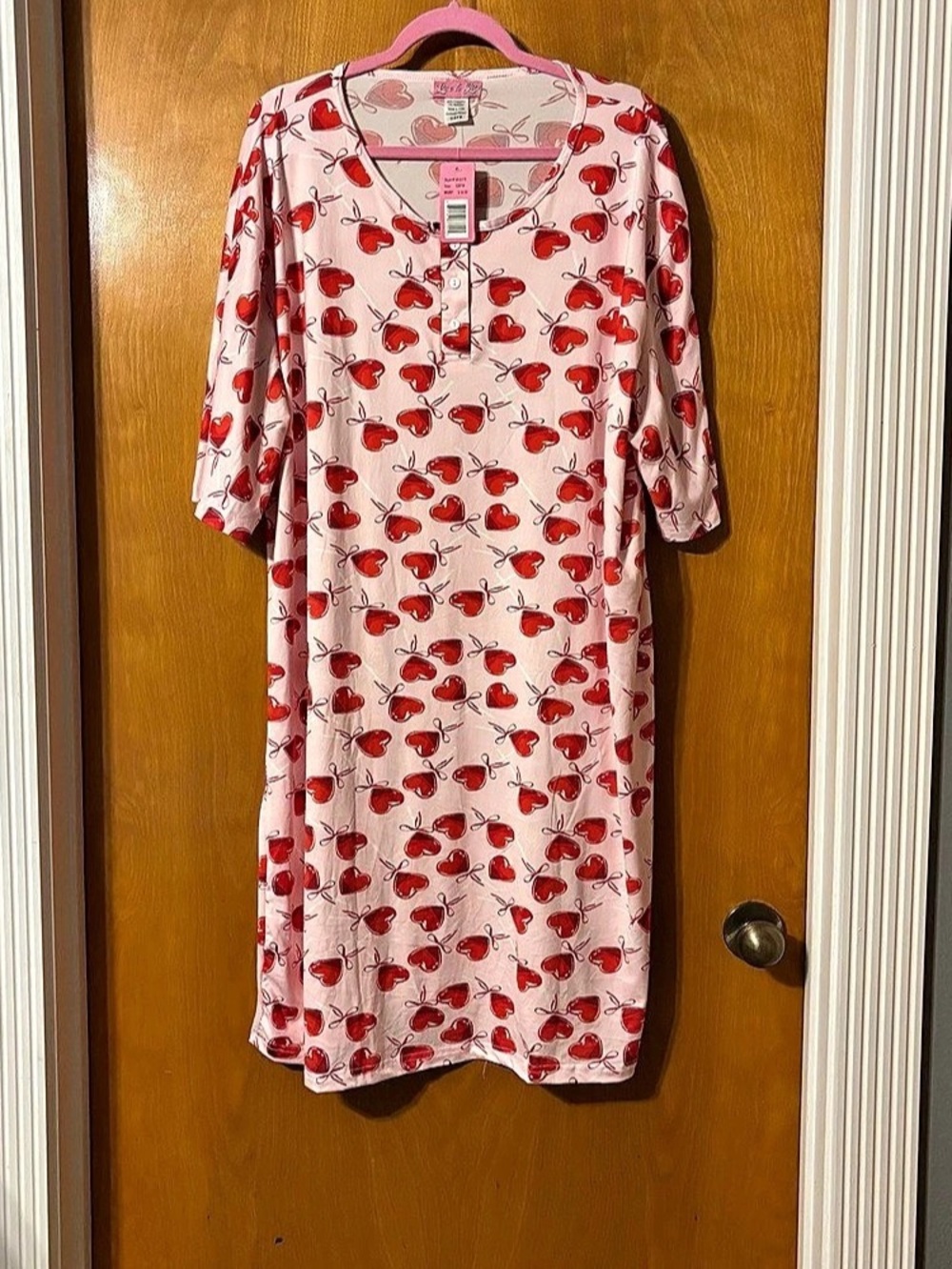 Love to Sleep Heart Print Sleep Dress in Pink OSFM NWT